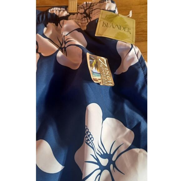 VTG Islander Swim Trunks Men's Large Blue and White Tropical Vacation Cruise - Picture 5 of 8